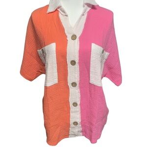 GeeGee Colorful Button-Up Women's Top, NWOT, Sz S, 100% Cotton.
